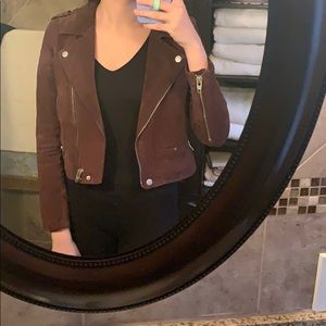 Maroon suede moto jacket by sl8